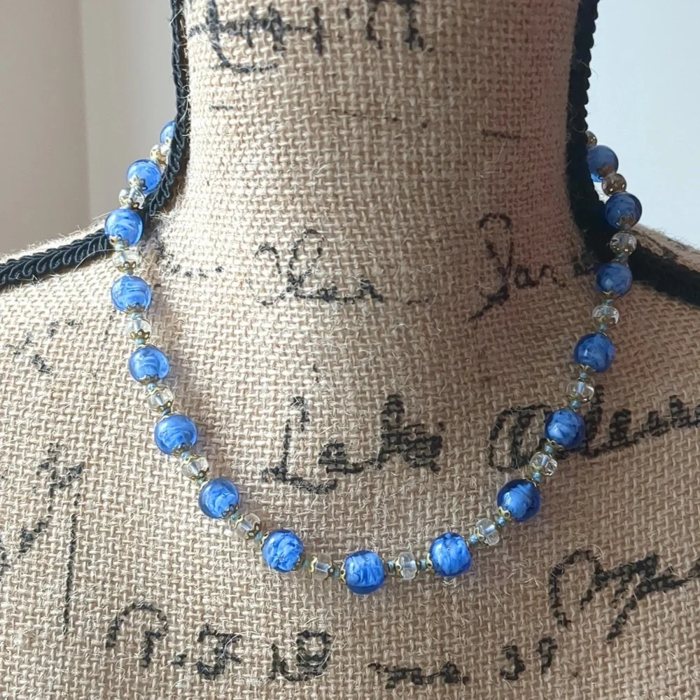 Venetian Glass Blue Beaded Necklace - Picture 2 of 7